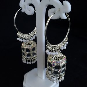 Pear Artificial Kundan White Stone Jhumka Earrings - Image 1