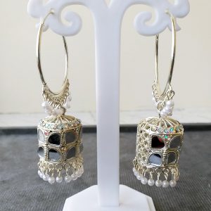 Pear Artificial Kundan White Stone Jhumka Earrings - Image 2