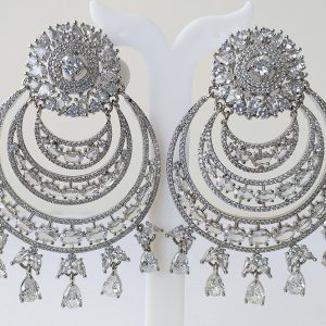 Deep Red American diamond Chand Bali Earrings - Image 2